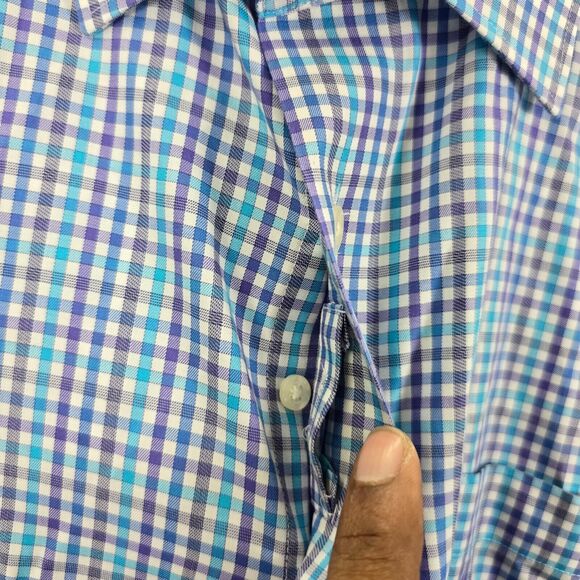 Johnnie O Men's Blue Plaid Button Up Dress Shirt Logo Size L - Picture 5 of 12